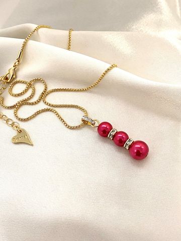 Hovedbilde 10771 Halvlangt, gullfarget, 3 rosa perler, ...